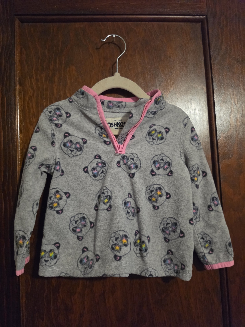 OshKosh B'gosh Gray Fleece Hoodie with Pink Trim and Star Panda Print